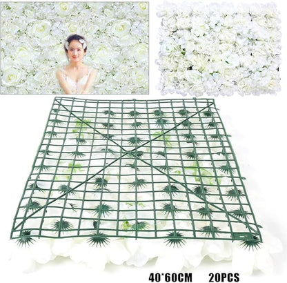 20 Pack Flowers Wall Panels Artificial Floral Wall Mat Handmade 3D Silk Rose Hydrangea Dahlia Floral Panels for Photo Background Home Party Wedding Backdrop Decoration, 24 x 16 inch (C)