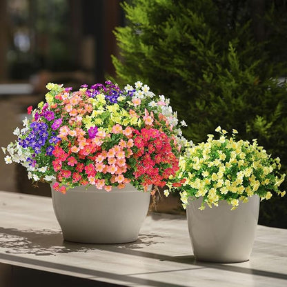 18 Bundles Artificial Flowers for Outdoors No Fade Fake Plants Faux Flowers for Spring Summer Decor, UV Resistant Artificial Outdoor Plants for Outside & Indoor Planter Porch Balcony Patio Decor - Mix