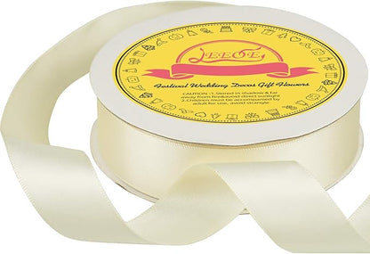 Double Face Ivory Satin Ribbon 1 inch X 25 Yards Polyester Ivory Ribbon for Gift Wrapping Very Suitable for Weddings Party Hair Bow Invitation Decorations and More