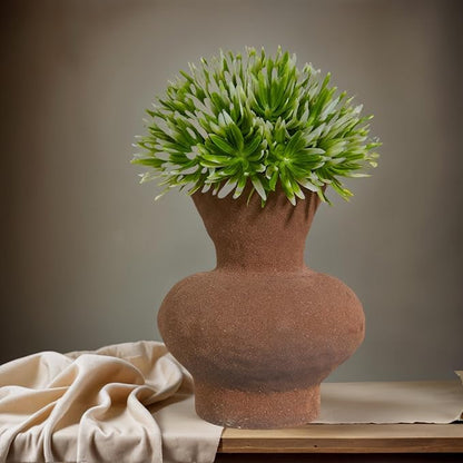 Modern Textured Ceramic Vase, Speckled Light Gray, Curved Hourglass Shape (Brown)