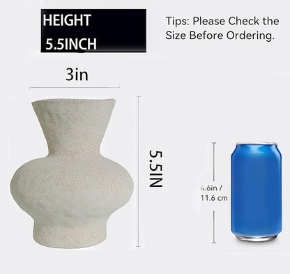 Modern Textured Ceramic Vase, Speckled Light Gray, Curved Hourglass Shape (White)