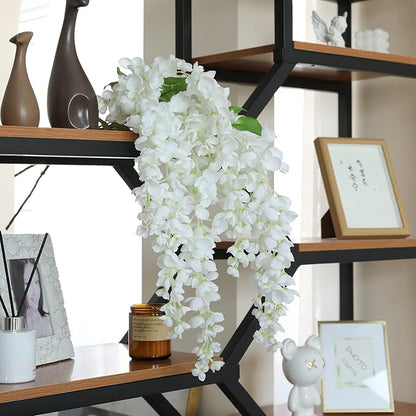 Dailisen 3 Strands 40'' Silk White Wisteria Artificial Flowers, Fake Wisteria Floral Hanging Plant Garland, for Home Decor, Party, Floor Vase, Balcony, Wedding Arrangement Decoration (White)
