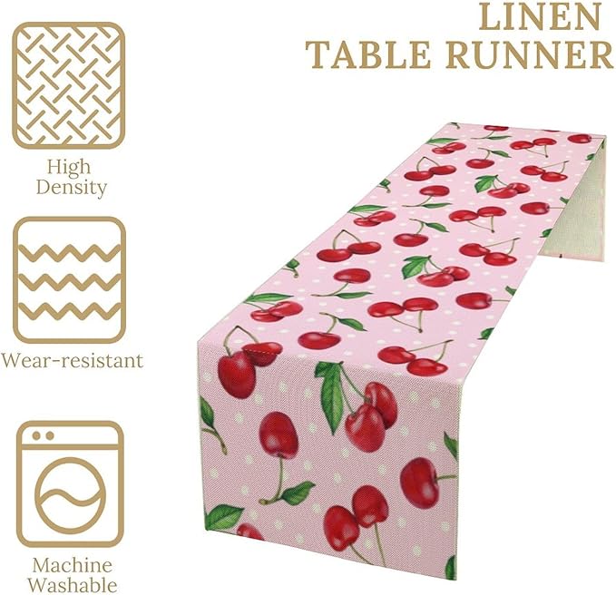 Red Cherry Table Runner,Spring Summer Fruit Tropical Birthday Party Decorations Dining Room Home Kitchen Table Decor 13 x 70Inch
