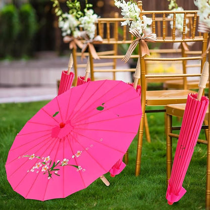 33" Hot Pink Flower Silk Cloth Decoration Handmade Parasol Umbrella Chinese Japanese Asian DIY Art Dance Classical Umbrella for Wedding Parties Photography Costumes Cosplay (Hot Pink)
