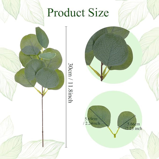 Giegxin 200 Pcs Artificial Eucalyptus Stems Leaves Bulk 11.8 Inches Tall Silver Dollar Eucalyptus Fake Greenery Stems Faux Plant for Floral Arrangement Vase Gray Green Leaves Decor Wedding