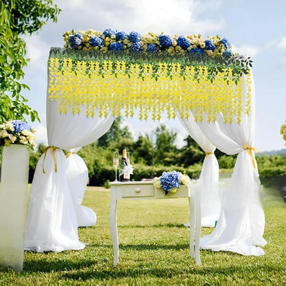 Artificial Wisteria Hanging Flowers Fake Wisteria Flower Garland Silk Vines Rattan Decor for Home Wedding Arch Wall Garden Greenery Bedroom Outdoor Office Party Decoration(24, Yellow)
