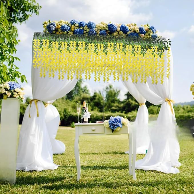 Artificial Wisteria Hanging Flowers-Fake Wisteria Flower Garland Silk Vines Rattan Decor for Home Wedding Arch Wall Garden Greenery Bedroom Outdoor Office Party Decoration (36, Yellow)