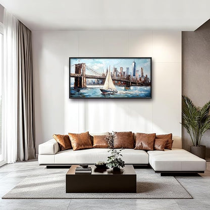 Extra Large Sailboat Framed Wall Art for Living Room,Oversized New York Brooklyn Bridge Pictures Wall Decor,Cityscape Canvas Print Painting Modern Artwork Bedroom Office Bathroom 60L x 30W