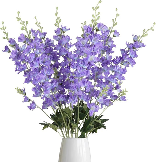 8PCS Purple Delphinium Artificial Flowers 33.5'' Faux Hyacinth Flowers Long Stem Silk Flowers for Tall Vase Home Wedding Table Decor(Light Purple)