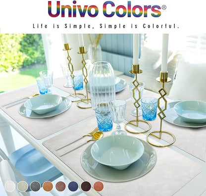 UnivoColors Washed Cowhide Pattern Faux Leather Big Size Placemats Set of 6, Waterproof Easy to Clean Anti-Slip PU Table Mats for Party Decoration19.7″×13.6″,Navy Retro Cowhide Pattern,N