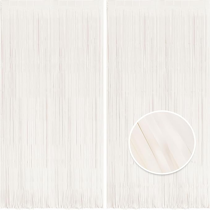 BRAVESHINE Tinsel Photo Backdrop Curtains - 2 Pack 3.2x8.2ft White Foil Fringe Streamer Curtain for Winter’s Snowflake/Birthday/Bachelorette/Engagement/Bridal Shower/Candy/Bow/Christmas Decorations