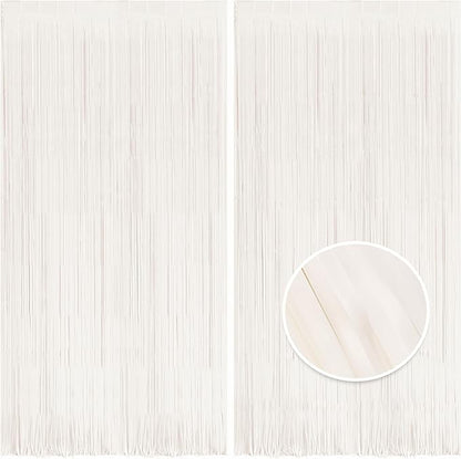 BRAVESHINE Tinsel Photo Backdrop Curtains - 2 Pack 3.2x8.2ft White Foil Fringe Streamer Curtain for Winter’s Snowflake/Birthday/Bachelorette/Engagement/Bridal Shower/Candy/Bow/Christmas Decorations