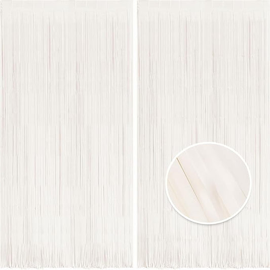 BRAVESHINE Tinsel Photo Backdrop Curtains - 2 Pack 3.2x8.2ft White Foil Fringe Streamer Curtain for Winter’s Snowflake/Birthday/Bachelorette/Engagement/Bridal Shower/Candy/Bow/Christmas Decorations