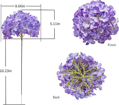 DuHouse Silk Hydrangea Artificial Flowers Heads with Stems for Wedding Home Decor Pack of 6 (Purple)