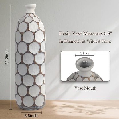 Modern Large Floor Vase,White Resin Vase with Carved Divots for Home Decor,22.2'' Tall Flower Vases for Entryway Living Room