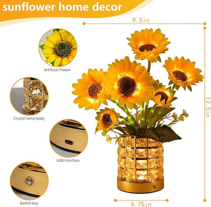 Sunflower LED Lamp,USB Rechargeable Touch Night Light, 3 Color Stepless Dimmable,Small Battery Flower Decor for Bedroom, Restaurant, Bar – Birthday, Mother’s Day,Wedding Gifts for Women,Mom