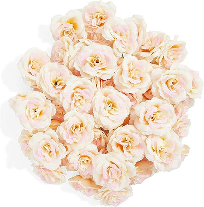 Bright Creations Artificial Roses - 3-Inch Champagne, 50-Pack Stemless Silk Heads - Silk Roses for Wedding DIY Bouquets - Gold Flowers for Centerpieces & Home Decor