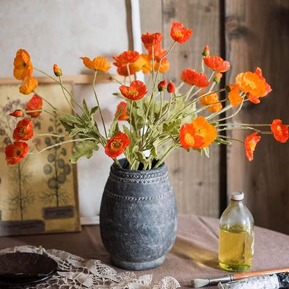 Artificial Flowers 6 Stems Poppy Silk Bouquet,for Wedding, Home, Party Decoration,Table Centerpiece Arrangement(Orange)
