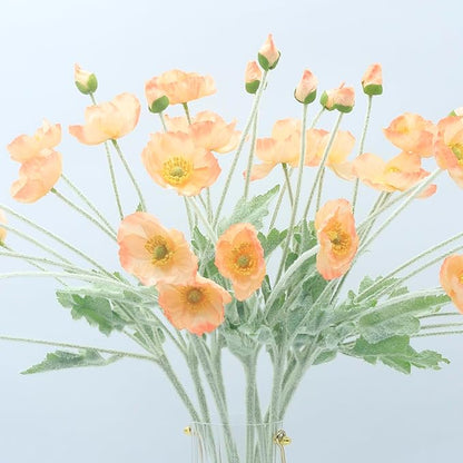 2 Pcs Artificial Fake Flowers Plants Poppies Silk Flower Arrangements Wedding Bouquets Decorations Plastic Floral Table Centerpieces for Home Kitchen Garden Party Decor Approx 23.6" High - Light Coral
