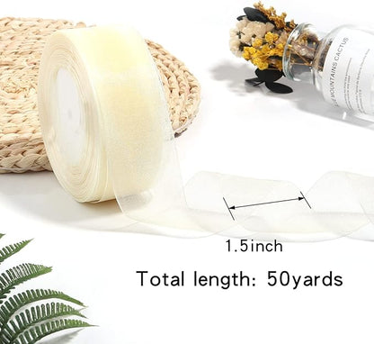 1.5 inch Sheer Organza Ribbon Ivory Chiffon Ribbon for Gift Wrapping Christmas Halloween Decoration Wedding Bouquet Crafts 50 Yards