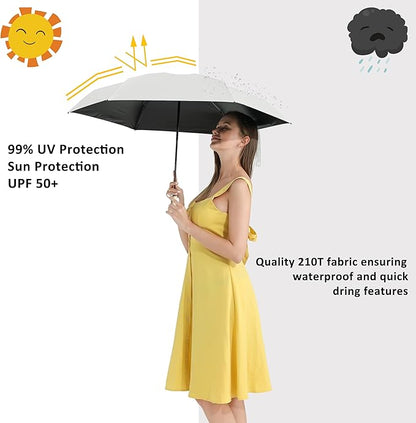 BAODINI Small UV Protection Travel Umbrella Compact for Rain and Sun UPF 50+ Windproof Portable 42 inch Umbrella for Women and Men