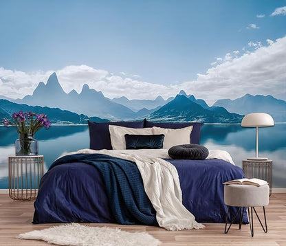 Natural Landscape Mural, Blue Sky and White Clouds Wallpaper for Decorative Wall