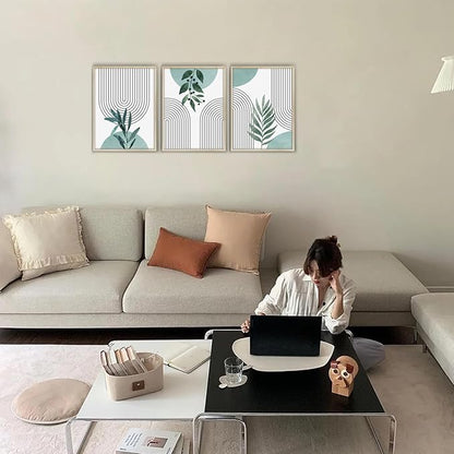 SERIMINO Sage Green Wall Art Framed, Botanical Boho Wall Decor for Living Room, Set of 3 Plant Painting Prints Farmhouse Decor for Bedroom, Bathroom, Office, 12 x16 inch