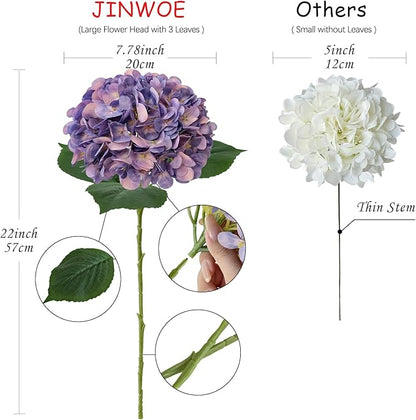 4Pcs Puple Artificial Silk Hydrangea Flowers,22" Silk Faux Hydrangea Bouquet for Home Table Centerpieces Wedding Garden Party Decoration