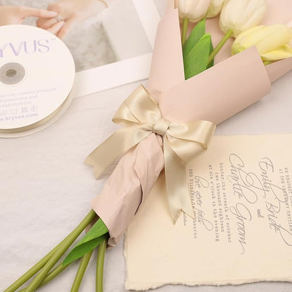Beige Satin Ribbon, Double Faced 7/8 Inch X 50 Yards Beige Ribbon, Premium Satin Ribbon for Gift Wrapping, Crafts, Hair Bow Making, Sewing, Flower Bouquet, Wedding Party Decor