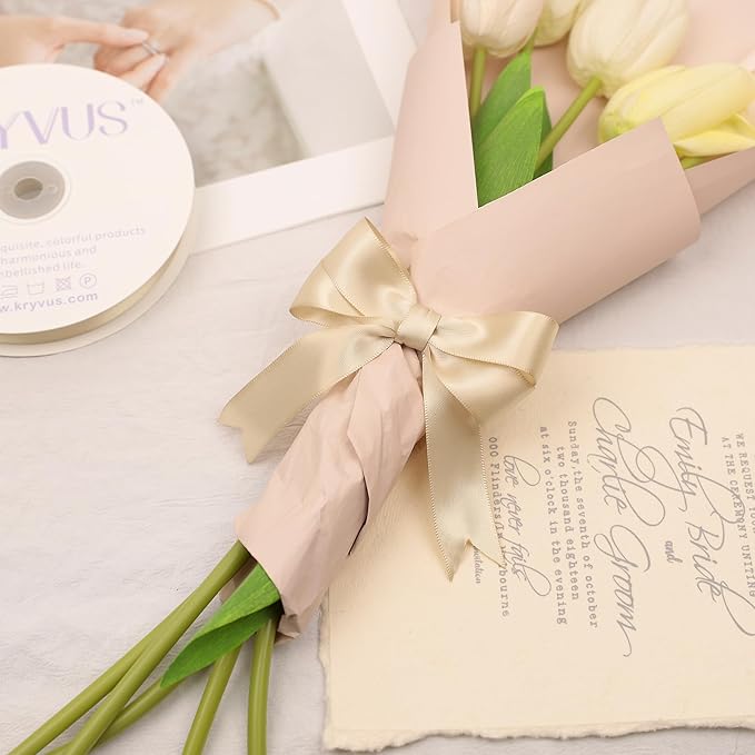 Beige Satin Ribbon, Double Faced 7/8 Inch X 25 Yards Beige Ribbon, Premium Satin Ribbon for Gift Wrapping, Crafts, Hair Bow Making, Sewing, Flower Bouquet, Wedding Party Decor