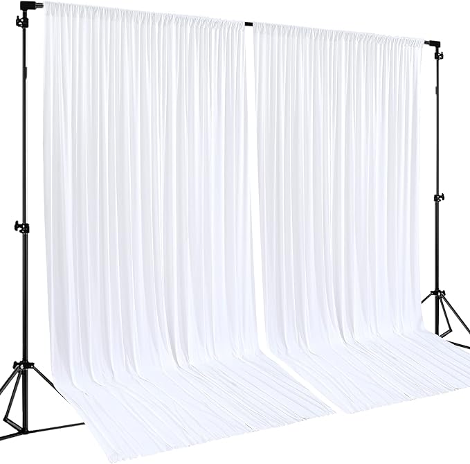 White Backdrop Curtains 2 Panels, 10 Feet Wrinkle-Free Polyester Photography Backdrop Drapes for Wedding Baby Shower Party Background Backdrop Stand- 8FTX10FT (White)