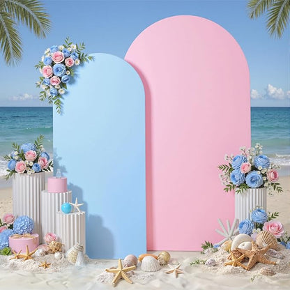 Blue Pink Arch Backdrop Cover Set of 2-7.2ft 6ft Dual Color Wedding Arch Cover-Wrinkle Free Stretchy Spandex Fitted Chiara Arch Stand Cover for Boy Girl Birthday Party Gender Reavel Photo Photography