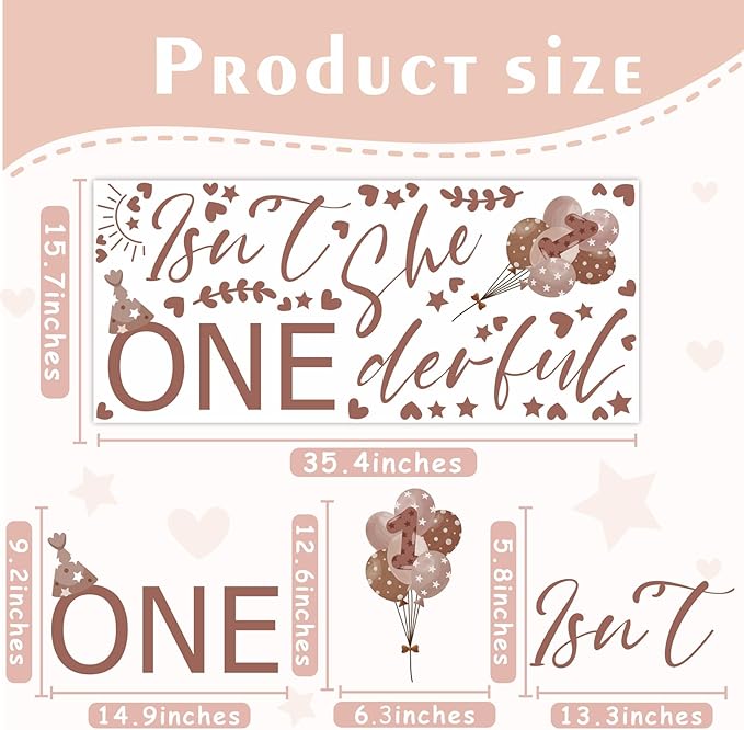 Isn't She Onederful Decals 1st Birthday Party Theme Sign Backdrop Sticker Arch Decal First Birthday Decorations for Girls Photography Background Baby Girls Vinyl Stickers for Party Supplies Gift Decor
