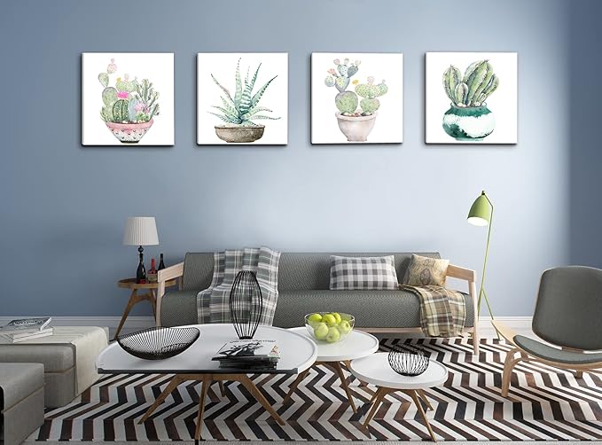 Succulent Plants Bathroom Decor Wall Art, Green Cactus Pictures Canvas Print, Botanical Paintings for Bedroom Living room Office Decoration - 16" X 16"