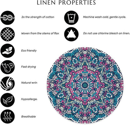 Mandala Round Placemat Set of 6 Elegant Linen Table Mats for Dining, Heat Resistant, Stain Resistant Perfect for Dinner Parties, Restaurants, and Everyday Use