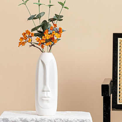 White Ceramic Face Vase - 8.4" Unique Flower Vase with Matte Finish, Decorative Boho/Farmhouse Vase for Pampas Grass & Centerpieces, Living Room/Office Desk Decor & Gift for Her/Yourself