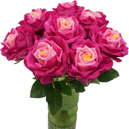 6 Pcs Silk Real Touch Latex Roses, Artificial Single Stem Big Bloom Faux Roses for Home Party Office Wedding Indoor Decor, Floral Arrangements, Table Centerpieces