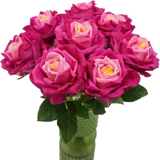 6 Pcs Silk Real Touch Latex Roses, Artificial Single Stem Big Bloom Faux Roses for Home Party Office Wedding Indoor Decor, Floral Arrangements, Table Centerpieces