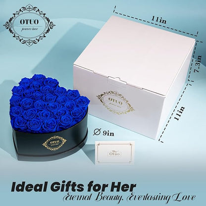 27 Preserved Roses in Heart-Shaped Box, Flowers for Delivery Prime Last up 2 Years, Real Forever Flowers for Wife, Girlfriend, Mother, Eternal Roses for Anniversary - Blue