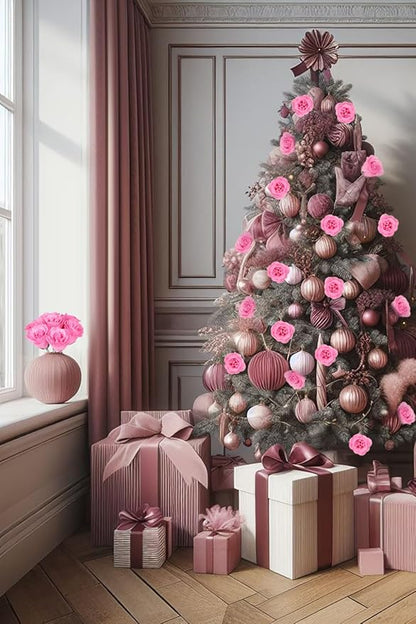 Artificial Roses,30PCS Pink Roses Glitter Roses Bouquet Fake Roses Artificial Flowers for Wedding Bouquet Party Christmas Home Decor(Pink)