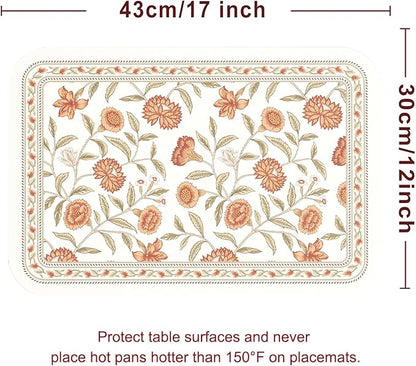 ISAENNE French Vintage PVC Placemats Set of 6,Red Floral PVC Placemat, Waterproof and Heat-Resistant, Decoration for Kitchen, Party,Dinning,New Year,12"*17"