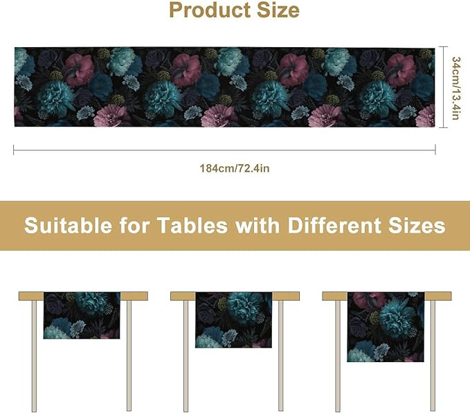Gothic Flowers Table Runner,Vintage Garden Floral Prints Table Runner for Home Kitchen Table Dining Indoor Outdoor Party Decor 13x108 Inch