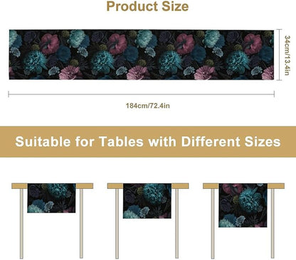 Gothic Flowers Table Runner,Vintage Garden Floral Prints Table Runner for Home Kitchen Table Dining Indoor Outdoor Party Decor 13x108 Inch