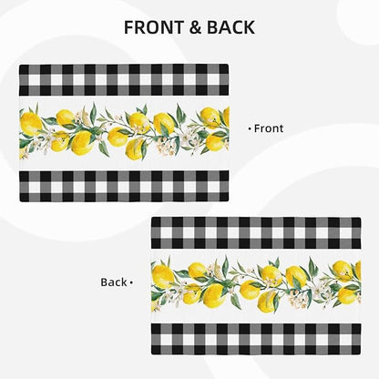 Lemon Linen Placemats Set of 6 Black White Buffalo Plaid Placemats for Indoor Outdoor Party Home Desktop Kitchen Dining Room Decor 12x18 Inch
