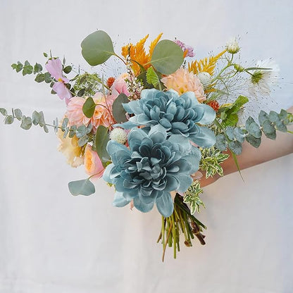 Uieke 6PCS Artificial Daisy Mums Flowers with Stem, Silk Dahlia Flowers Arrangement for Home Party Wedding Bouquet Fall Winter Table Centerpieces Decor (Blue)