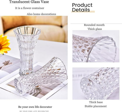 Clear Crystal Vase,Glass Flower Vase Thickening Design for Home Decor Centerpieces, Wedding, Mothers Gift