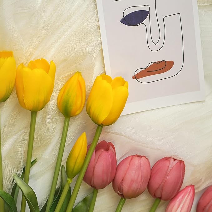 10 Pcs Fake Tulips Tulips Artificial Flowers Real Touch Fake Flowers Artificial Flower Bouquet for Home Table Party Wedding Decoration(Light Purple)