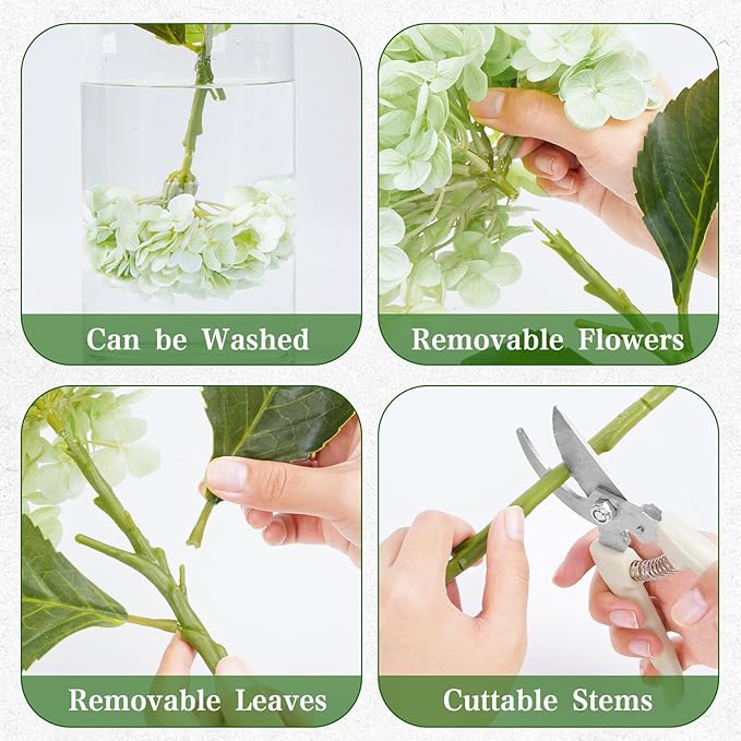 4 Pcs Light Green Hydrangea Artificial Flowers, Latex Real Touch Hydrangea Flowers, 19.6'' Full Faux Hydrangea Flowers Fake Flowers for Home Decor Party Wedding Centerpiece Bouquet Floral Arrangements