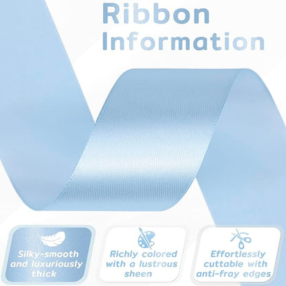 60 Yards Light Blue Satin Ribbon 1-1/2 Inch, Solid Baby Blue Polyester Fabric Ribbon for Gift Wrapping, Crafts, Flower Bouquet, Wedding, Baby Shower, Christmas, Easter