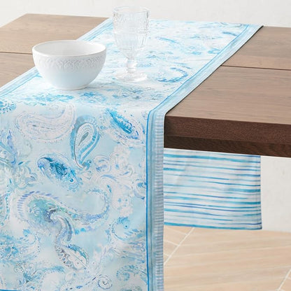 Maison d' Hermine Table Runners 100% Combed Cotton 14.50 Inch x 72 Inch Premium Tablerunner, Decorative Table Runner, Buffet Parties & Camping, Paisley Blues (Double Layer)